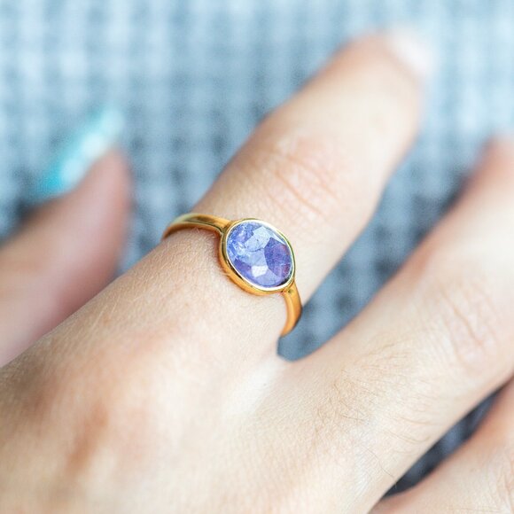 Tanzanite Ring Genuine Gemstone Ring 18K Gold Vermeil Statement Ring - Picture 1 of 10